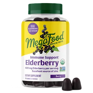 MegaFood Elderberry Immune Support Gummies- For Ages 4+. Delicious Berry flavor with Blueberries and Ginger. 54 Gummies