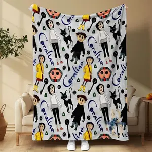 Coraline Cartoon Throw Blanket Premium Flannel Material Ultra Soft Cozy Design Multi Scene Use Couch Bed Office Essential Perfect Gift For Anime Lovers