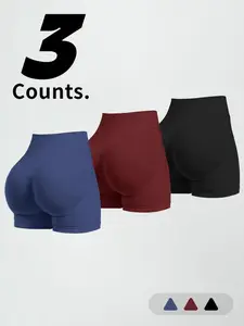 Women's Solid High Waist Gym Shorts, High Stretch Shorts, Casual Comfy Breathable Skinny Shorts for Yoga Gym Workout, Ladies Sportswear for All SeasonsGift