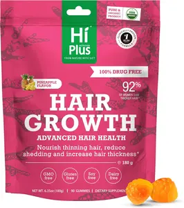 Women's Hair Growth Accelerator Supplement Gummies, Nourishes Thinning Hair & Boosts Hair Thickness, With Collagen, Biotin, Zinc, Vitamin C & Iron – Pineapple Flavor – 90 Gummies, 45 Day Supply