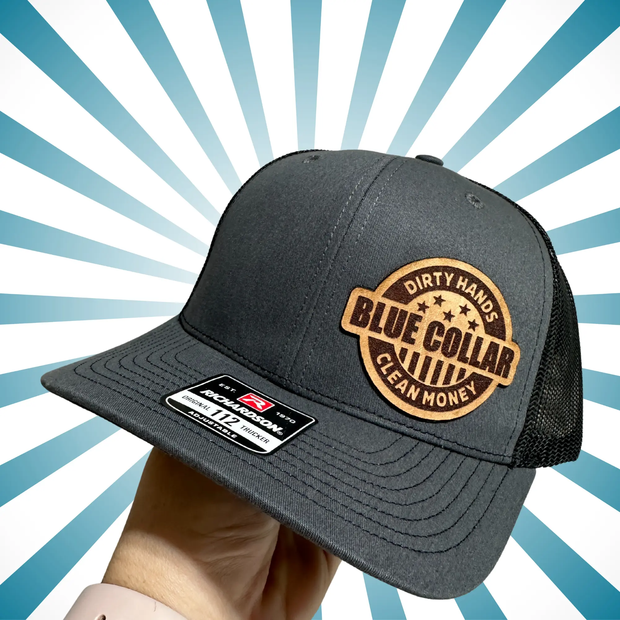 Blue Collar Dirty Hands Clean Money Hat | Men's Hat | Gift | Richardson 112 or Flexfit Adjustable Snapback Cap