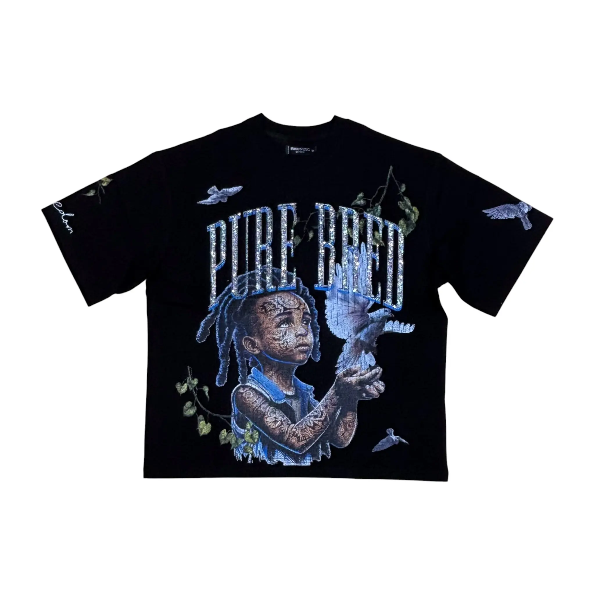 WH-RK1481981 - Pure Bred with Rhinestone Boxy Graphic T-Shirt