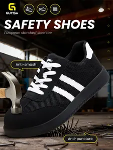 Guyisa Men's Safety Shoes, Work Safety Footwear, Non Slip Safety, Anti-Puncture Steel Toe, Comfortable Soft Sole, Low Top, Ideal for Construction and Auto Manufacturing