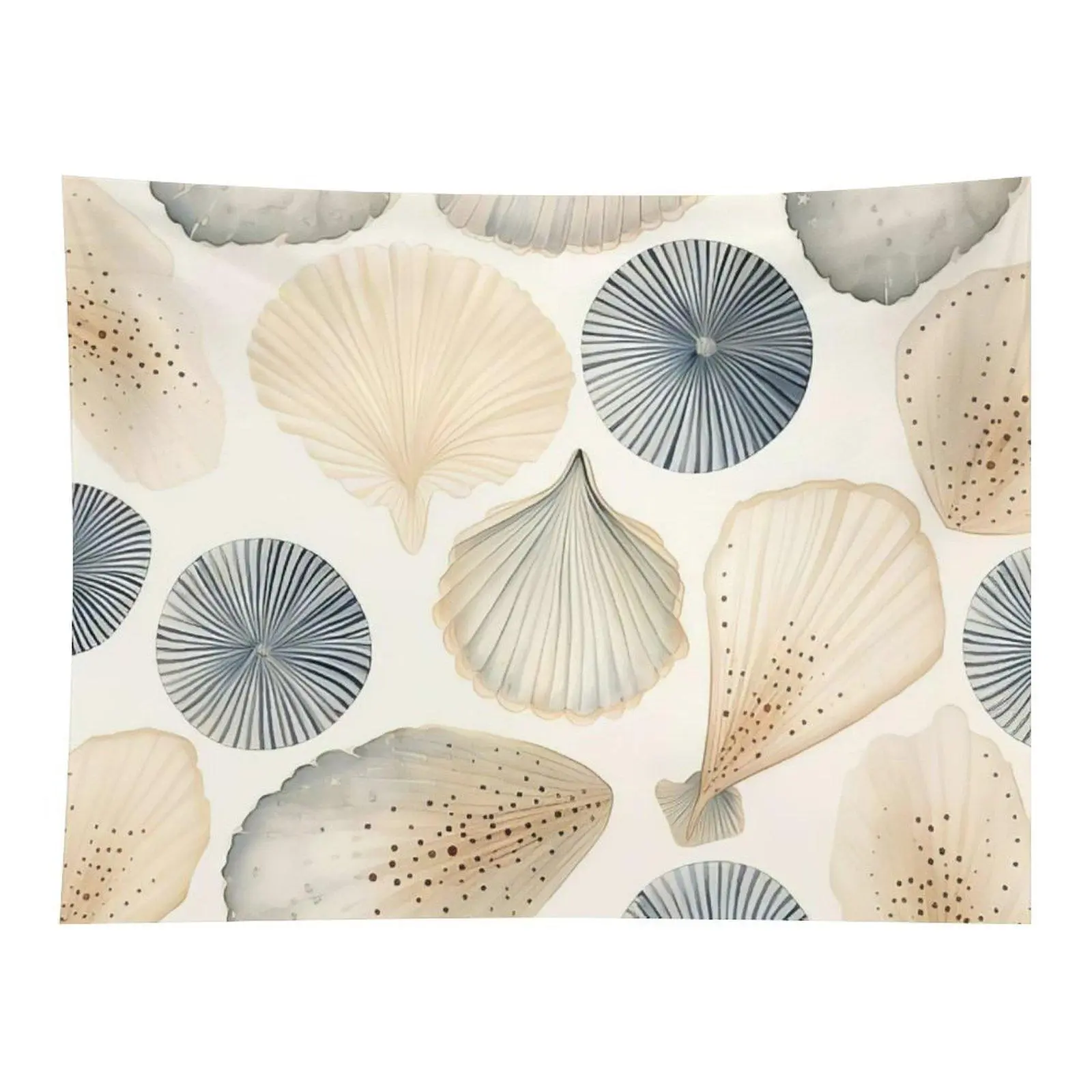 Vintage Watercolor Collection Of Various Seashell Marine Nature Pattern Neutral Tone Beach Style Home Wall Tapestry