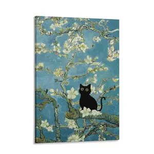 Funny Black Cat Canvas Wall Art, Painting Posters Home Decor, Vintage Abstract Aesthetic Wall Decorations for Living Room Bedroom