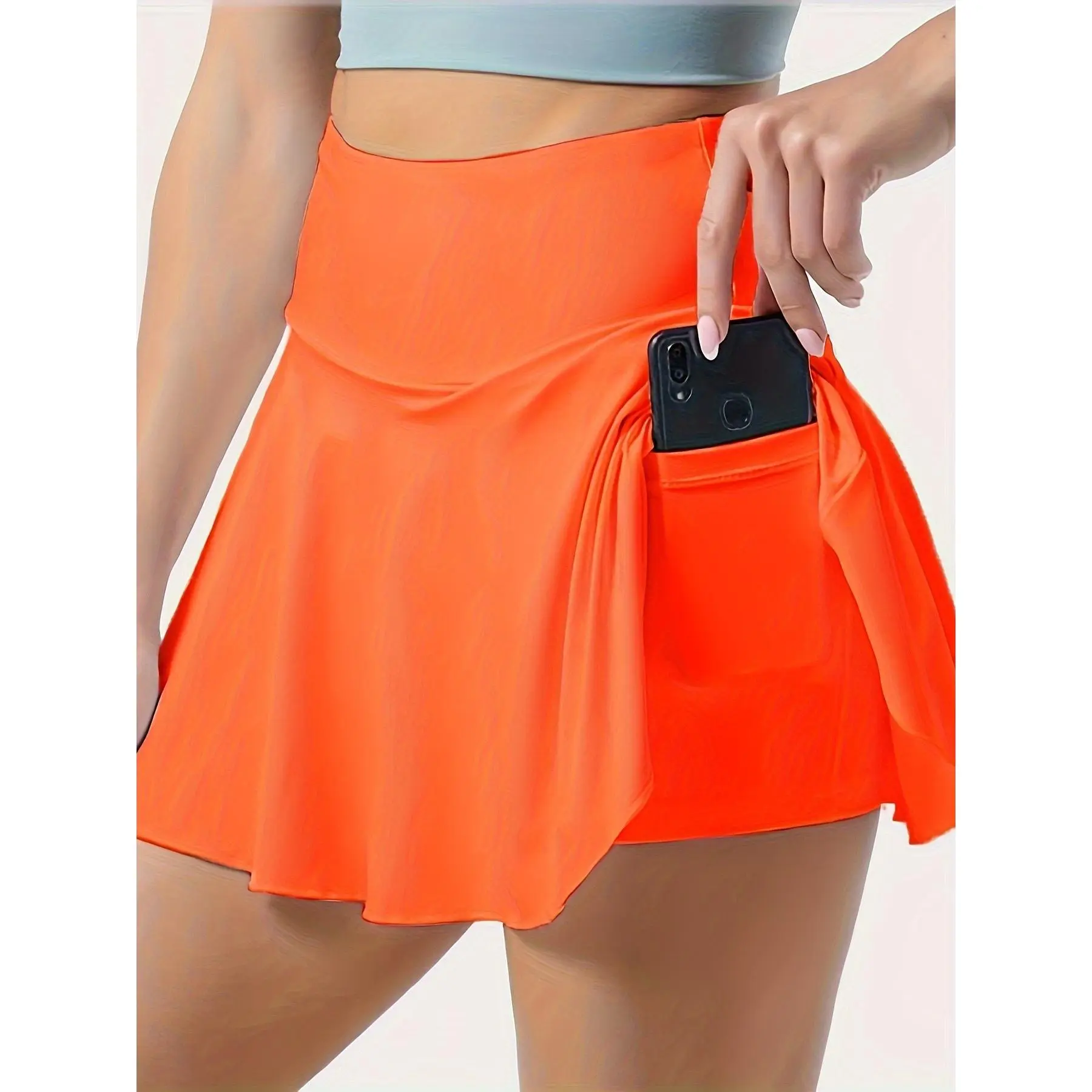 QRSpring Women's Summer Above-Knee Flared Umbrella Skirt - Comfortable, Breathable, Built-In Pants Pockets, Flare Cut, Ideal for Daily Commute, Casual Activities, Cold Wash Compatible, Above Knee Length, Built-In Pockets