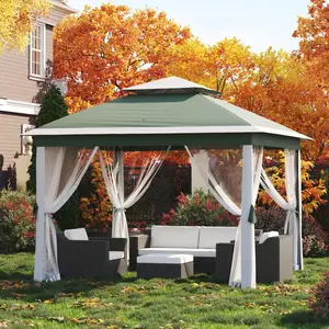 [FLASH SALE] Garvee 11 x 11 ft Pop Up Gazebo Tent with Mosquito Netting, Outdoor Canopy Shelter with Adjustable Height, Water & UV Resistant Patio Gazebo, Easy Setup, Green