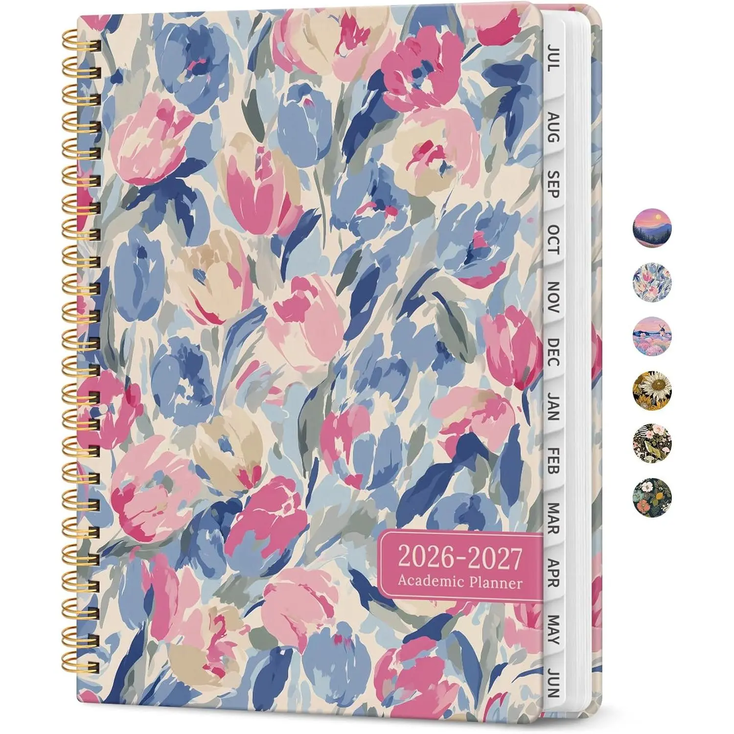 Planner 2026–2027, Academic Monthly Weekly Spiral Calendar, July 2026 – June 2027, Hardcover Agenda Notebook with Tabs, 6.3" x 8.5", Perfect for Students, Teachers, School & Daily Planning - Soft Blossoms