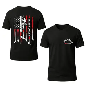 Ironworker Shirt, Patriotic Iron Worker American Flag Graphic Tee, Steel Construction Worker Pride Shirt, Unisex Blue Collar Job Gift Ideas