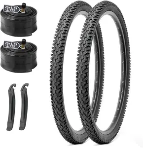 MOHEGIA Mountain Bike Tires Set: 2-Pack 26x2.125 Inch Folding Replacement Bicycle Tires and Pair Inner Tubes with Tire Levers for MTB Off-Road Bike