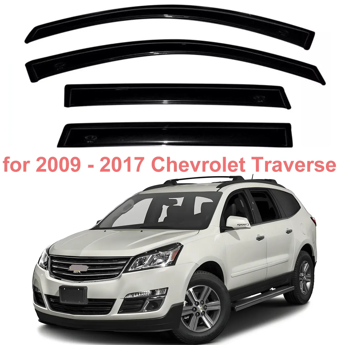 4PCS Window Visors for Chevrolet Traverse 2009-2017, Outside Mount Rain Guards, Dark Smoke Vent Deflectors