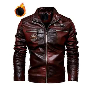 Men's Faux Leather Jacket with Zippered Pockets, Autumn & Winter Stylish Zip Up Motorcycle Jacket