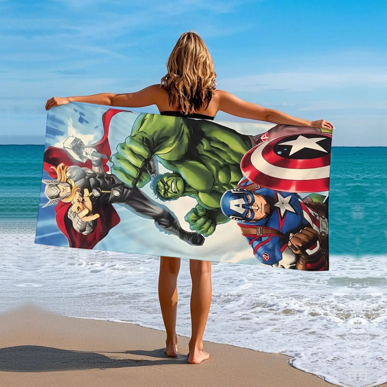 Marvel Hulk Captain America Thor Beach Towel, Large Size With Bold Team Design, Super Soft And Absorbent, Perfect For Summer Vibes And Pool Parties