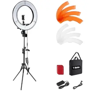 18 Inch Ring Light with Tripod Selfie Video Remote & Phone Holder for Photography and Studio Grade Lighting 48cm Metal Ring Light 100-184cm Adjustable Stand White Color