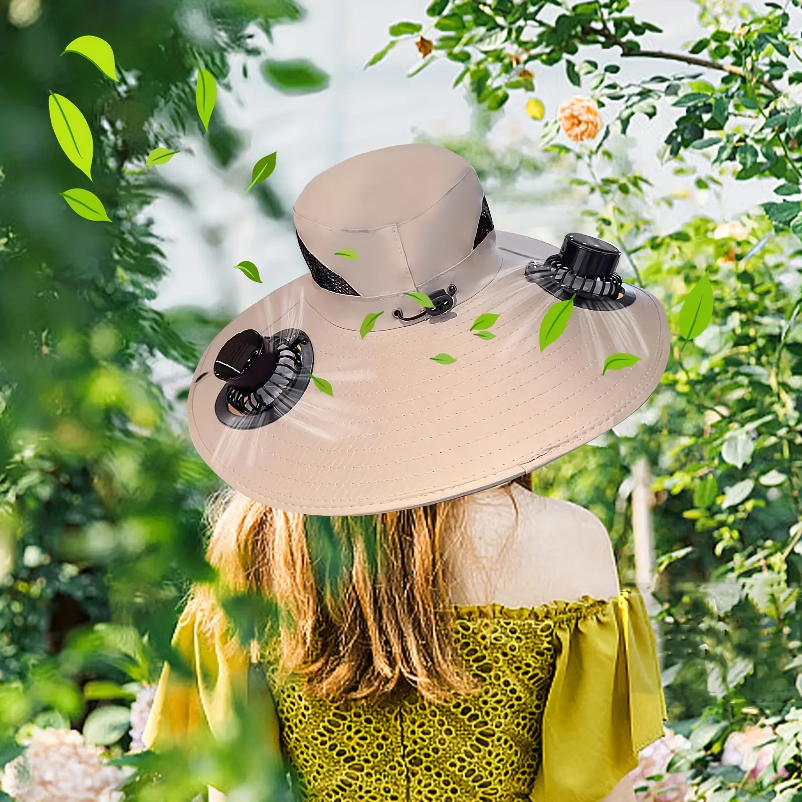 New Summer Wide-Brimmed Sun Hat with Dual Solar-Powered Fans & USB Charging – UV-Protective, Breathable Bucket Hat for Hiking, Fishing, and Outdoor Sun Protection