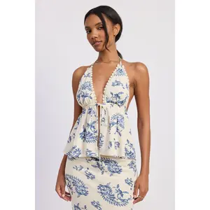 Floral Damask print Halter Tie-Front Top