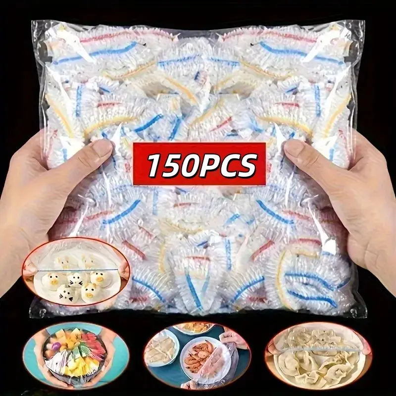 150 Sheets Elastic Properties Plastic Transparent Design Food Storage Preservation Containers Film Set, Reusable Material Stretchable Bags for Bowls Plates Fruits Vegetables, Kitchen Organizer Tool Versatile Usage