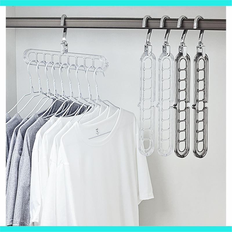 3/5-Pack Heavy-Duty Foldable Plastic Hangers Pro with 9 Holes - Anti-Slip, Space-Saving Clothes Organizer for Closet, Wardrobe, and Dorm Storage