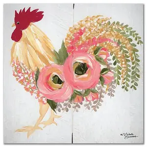 Courtside Market Floral Rooster On White 16x16 Canvas Wall Art