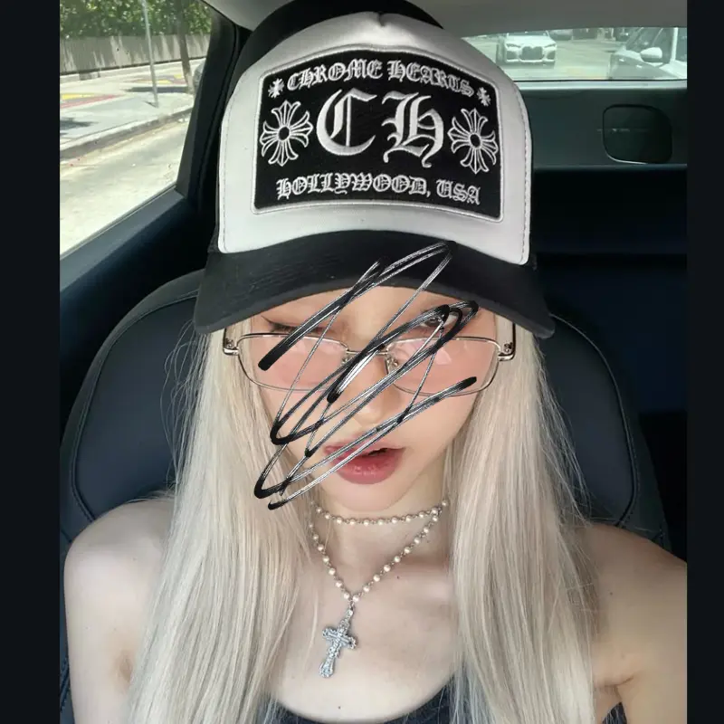 Y2K Gothic Cross Embroidered Trucker Hat - Chrome Style Hollywood Patch Snapback Cap, Vintage Foam Mesh Back Baseball Hat, Trendy Streetwear Accessory for Men & Women, Breathable Adjustable Headwear