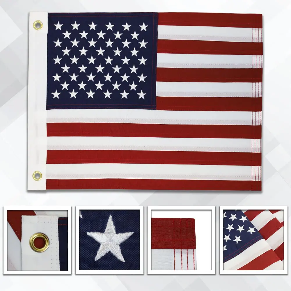 Grommeted Embroidered Flag (12x18in) - Brass Grommets, 4-Stitching Banners for Boat Flying, Outdoor-Indoor Hanging, Party Decoration