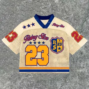 Vintage Rising Star No 23 Graphics Blokecore Blokette V-Neck Cotton T-Shirt Football V-Neck Retro Summer Trendy Baseball Jersey Shirt Gift For Him Gift For Her Birthday, Baseball Jersey Outfit, AOP Merch, Outfit for Baseball Shirt Fan