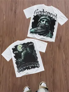 Hot Selling Men's New Summer Statue of Liberty Moon Print Comfortable and Breathable Round Neck T-shirt Outdoor Casual Street Style Top