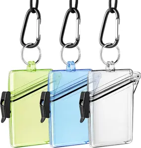 3 Pack  ID Badge Holder Case Clear Vertical ID Card Holder with Lanyard Carabiner and  Durable Locker Dry BoxClear Blue Yellow