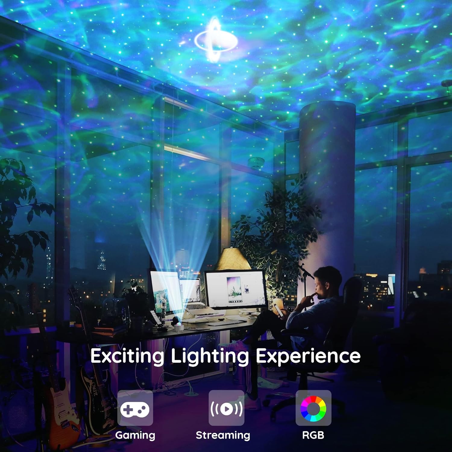 15 Color Star Projector Light with White Noise, Planets Ocean Wave Projector Light, Galaxy Lighting Star Projector for Bedroom, Party, Decor Gifts