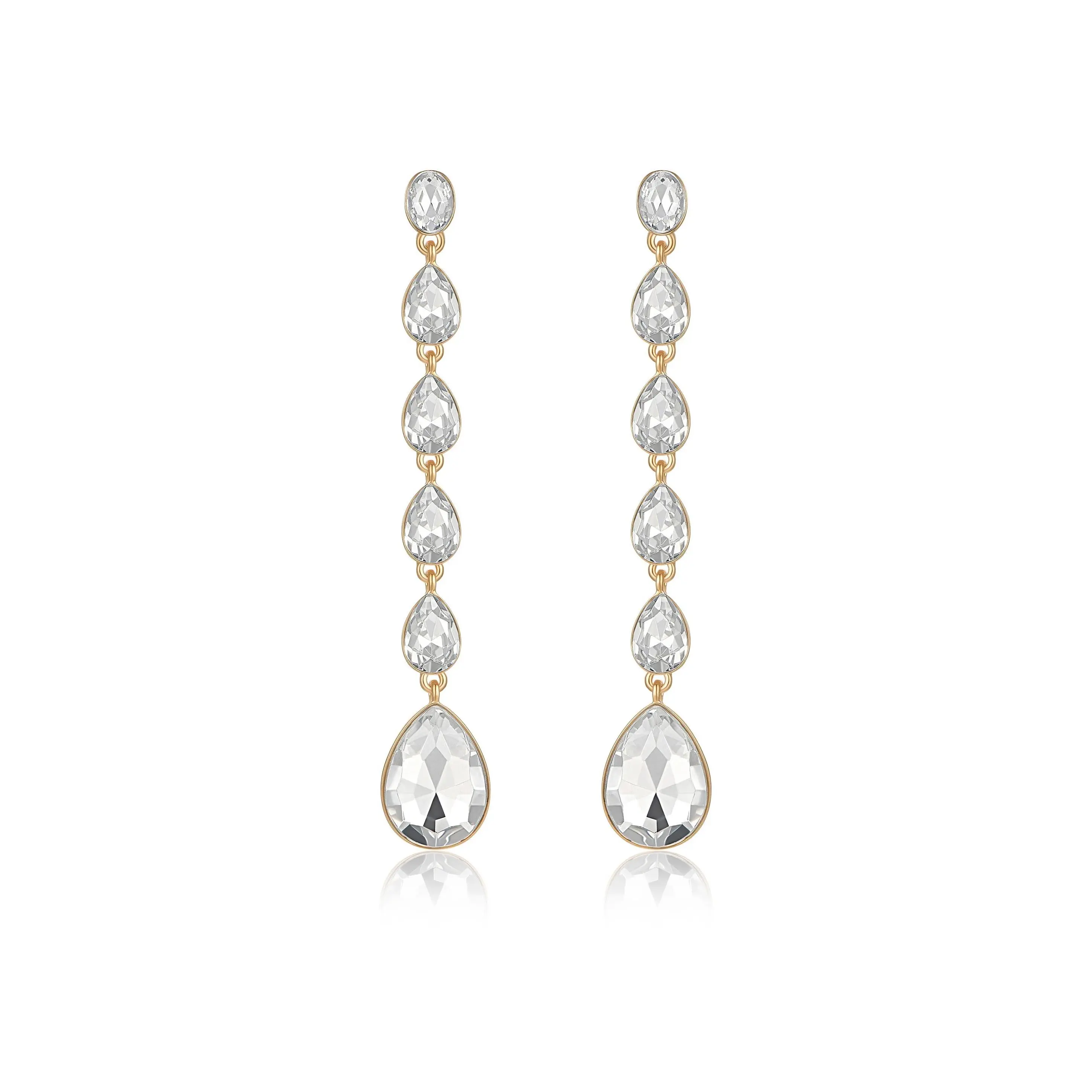Ettika Crystallized Drop Earrings with Clear Gemstones and Gold-tone Finish