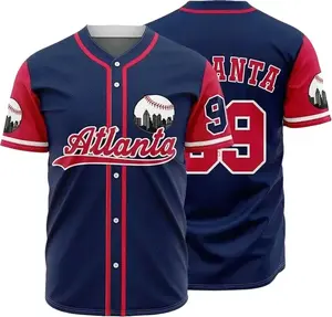 Atlanta Baseball Jersey, City Skyline Shirt, Red and Navy Sports Jersey, Number 99 Team Style, Urban Streetwear for Men Women & Kids
