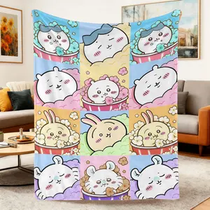 Kawaii Cartoon Chiikawa Hachiware Flannel Throw Blanket,Cute Japanese Style Soft Warm Lightweight Cozy Blanket for Couch Sofa Bed,Birthday Holiday Gift for Kids Girls Teens