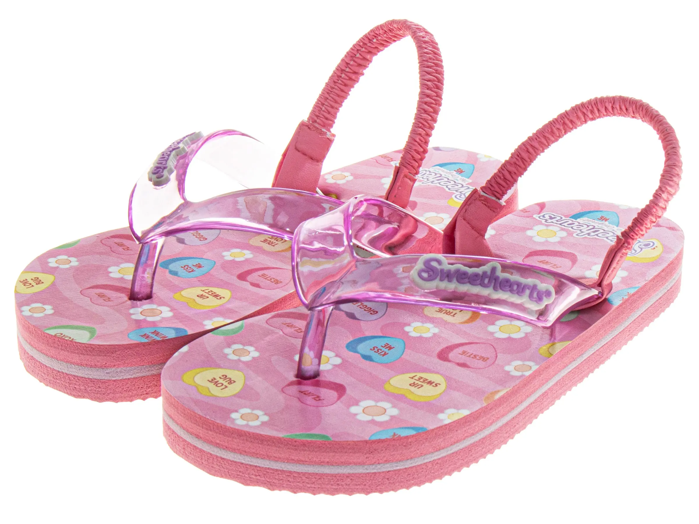 Sweethearts Girls' Slip-On Thong Sandals - Love Bug Print, Round Toe, Secure Ankle Strap, Water-Resistant, Man-Made Synthetic, Flat Sole, Floral Accents, Little Kid Sizes 11, 3-4 Years, Birthday Gifts, Heartwarming Gift, Pool & Beach Shoes