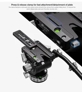 Leofoto LVF-163C+BV Video Tripod and Fluid Head Set – Flat Base 3/8" – Stepless Pan and Tilt Drag Controls