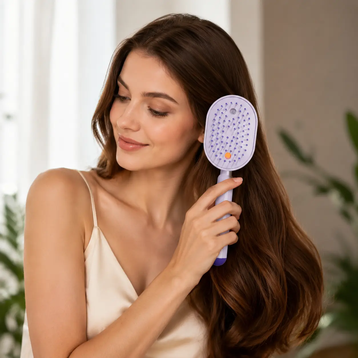 Electric Spray Air Cushion Massage Comb 5-In-1 Self Cleaning Hair Brush with Fine Mist Spray Detangling Brush Anti Static Scalp Massage Comb for Frizzy Hair Smooth Hair Care Tool for Women & Men Electric Air-Cushion Massage Comb with Mist Sprayhair