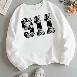 [Made in USA] 911 Dispatcher Sweatshirt, Floral 911 Graphic Crewneck Pullover, Minimalist 911 Dispatcher Sweatshirt Aesthetic Emergency Dispatcher Shirt, Trendy First Responder Crewneck, Dispatcher Gift For 911 Operator Women