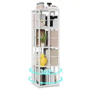Garvee 4-tier rotating bookshelf for small spaces, 360° rotating bookshelf with corner design, wood, rotating storage organizer & display shelf for living room, bedroom, home office