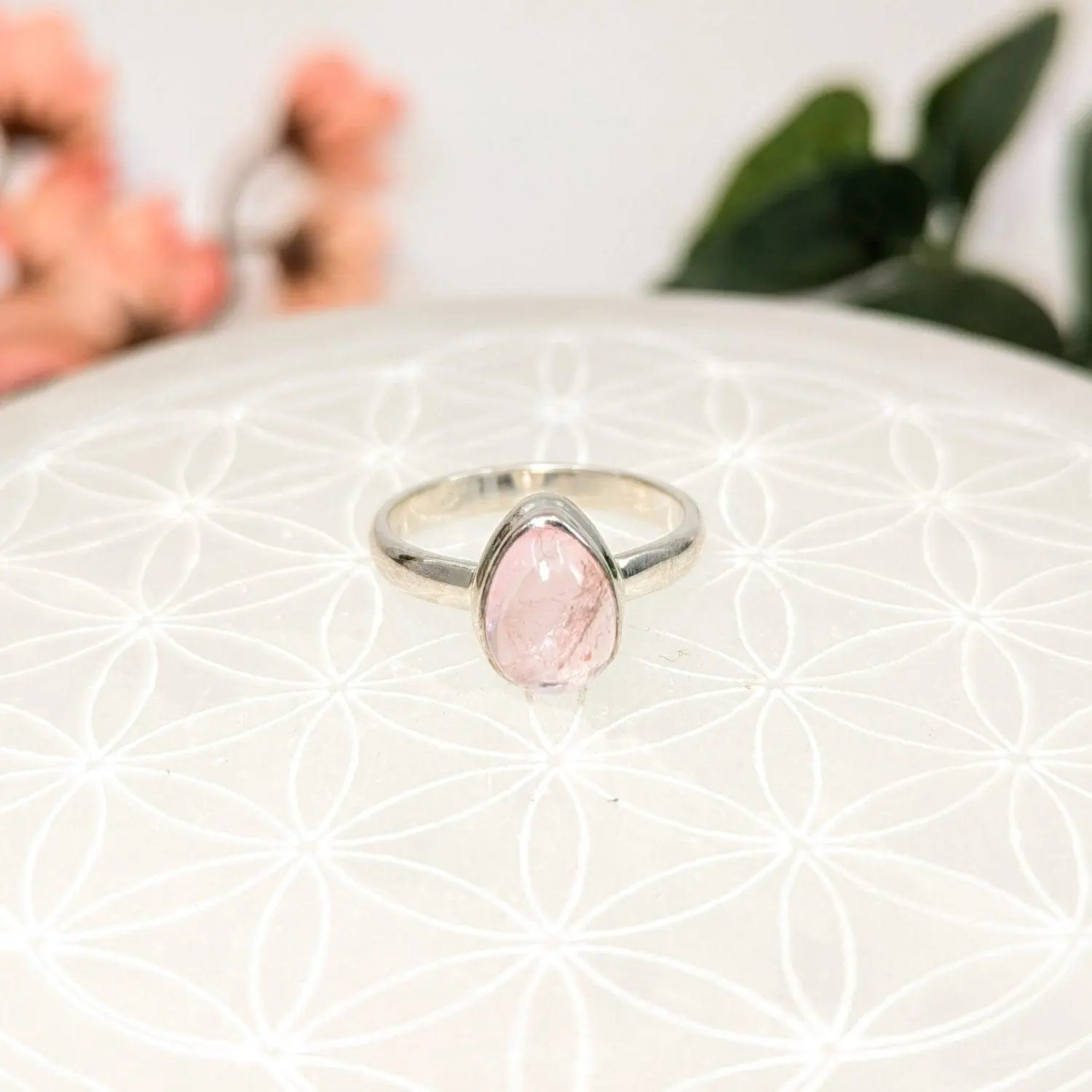 Pink Morganite Teardrop Ring - Sterling Silver