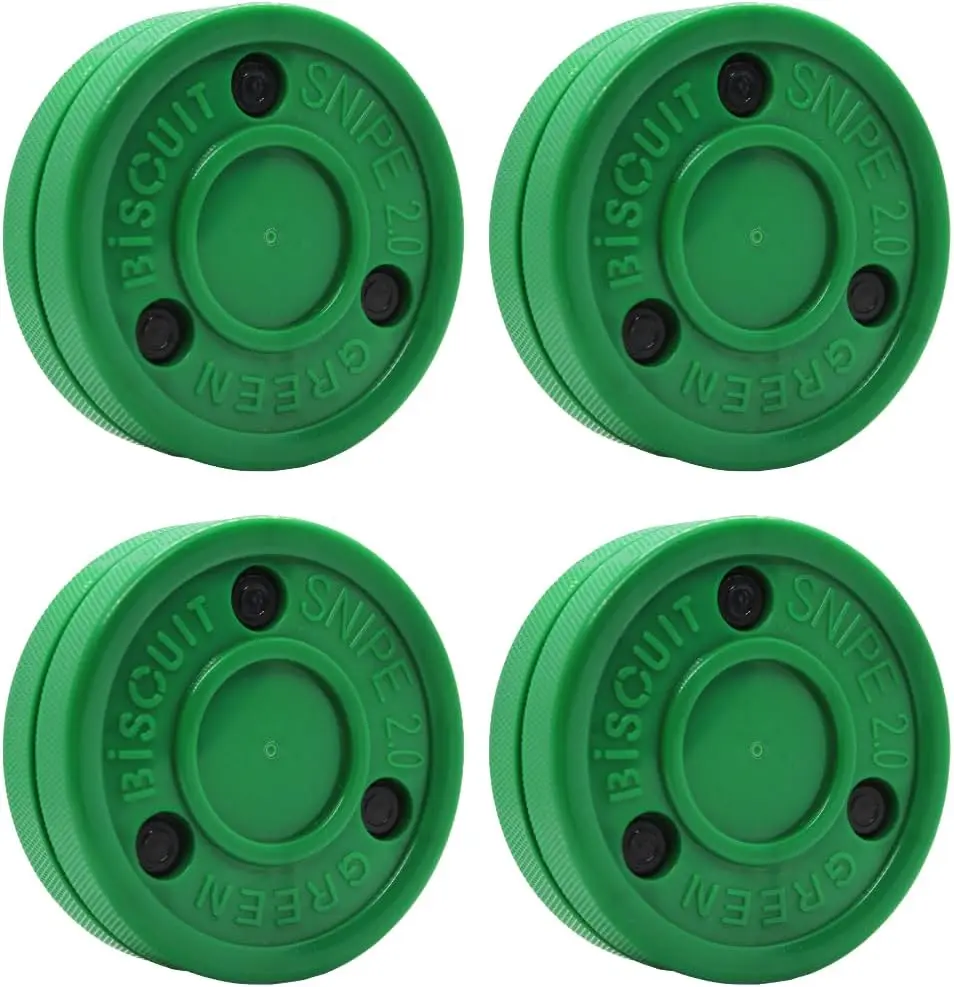 Green Biscuit 4 Pack New Snipe 2.0 Shooter. Hockey Pucks for Shooting and Stickhandling