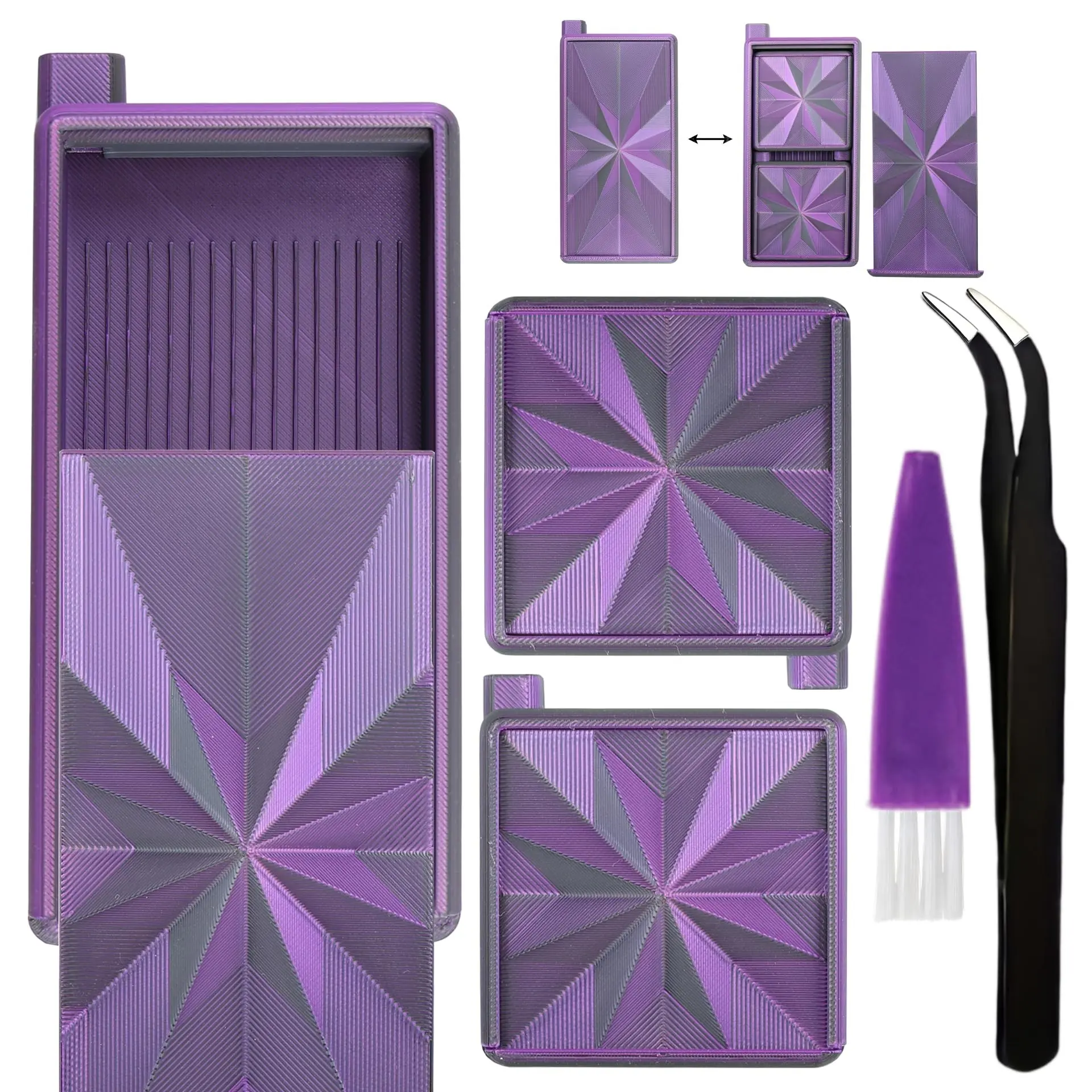 DIY Diamond Painting Storage Tray Craft Tool Kit, Stackable Diamond Painting Trays, Three-In-One Diamond Setting Tray with Tweezers and Brush, Diamond Painting Tools, Diamond Art Tools