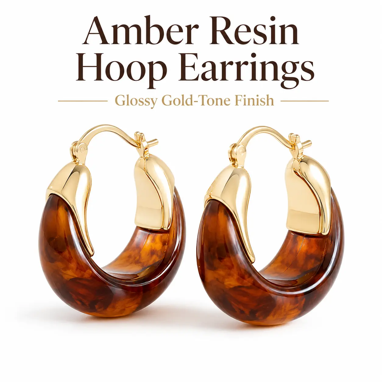 Women's Tortoise Shell Marble Hoop Earrings - 2.5 cm, 3 cm Height Feminine Brown Acrylic Gold-Tone, Lightweight Statement Costume Jewelry for Daily Wear & Special Occasions, Elegant, Girls Who Love Statement Earrings, Fashion Chic Accessories, Versatile E