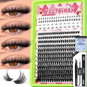 VELTRINAY 16 Rows Manga Anime Individual Lashes 10-20mm Super Long Lash Clusters Voluminous 5D Faux Mink Lashes 8D Criss-Cross Clusters Eyelashes With Lash Bond And Seal, Lash Tweezers,Wispy Self Adhesive,Tail Elongated Eyelashes,Reusable Makeup Essential