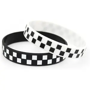 Black White Silicone Bracelets for Women and Men Checkered Rubber Wristbands Pure or Patterned Designs Sports