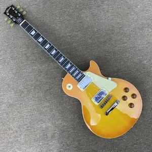 Les Paul Guitar - 22 Frets, Flame Maple Top, 6 Guitar Strings, Mahogany Body, Rosewood Fingerboard, Chrome-Plated Hardware