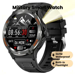 Military Smart Watch 1.53" Inch Compass LED Flashlight 3ATM Waterproof 500mAh Fitness Track