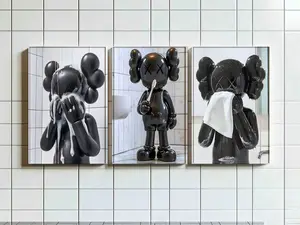 Set of 3 Black Kaws in Shower & Bathroom,No frame