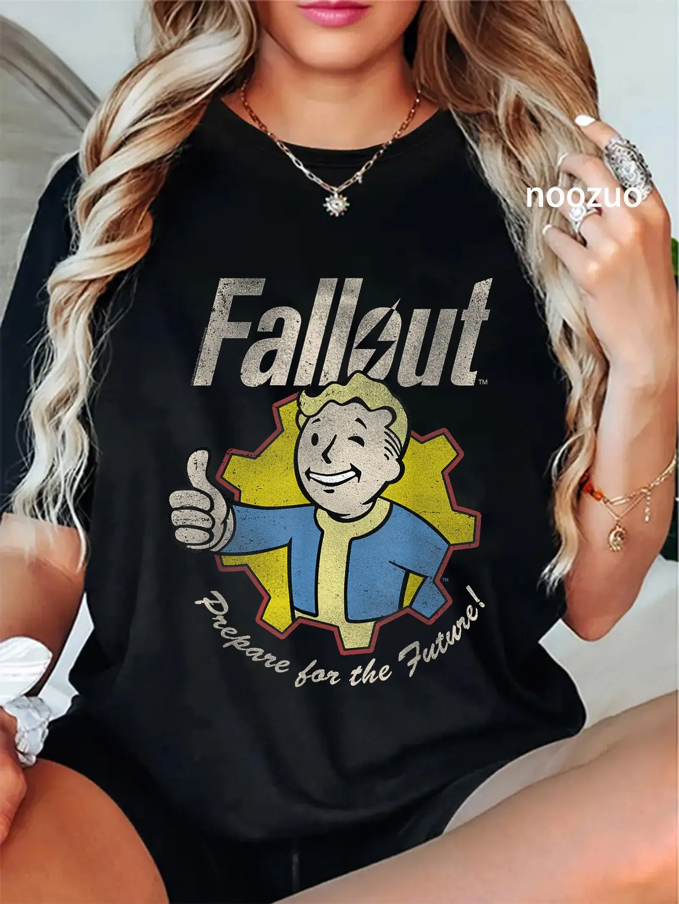 Women's Fallout Vault Boy Graphic T-Shirt - 100% Cotton, Casual Vintage Cute Round Neck Top, All Seasons Everyday Streetwear