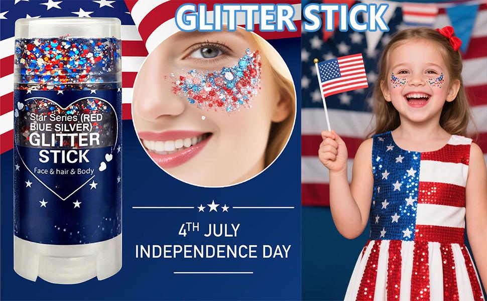 Red White and Blue Star Face Glitter Stick,Waterproof Body&Hair Glitter,Patriotic USA Flag Sparkle Stick for World Soccer Game Independence Day 250 Anniversary Makeup,Outfit Accessories for Kids, for Independence Day Party, Festival & Fun Holiday Look Red White and Blue Star Face Glitter Stick,Waterproof Body&Hair Glitter,Patriotic USA Flag Sparkle Stick for World Soccer Game Independence Day 250 Anniversary Makeup,Outfit Accessories for Kids, for Independence Day Party, Festival & Fun Holiday Look