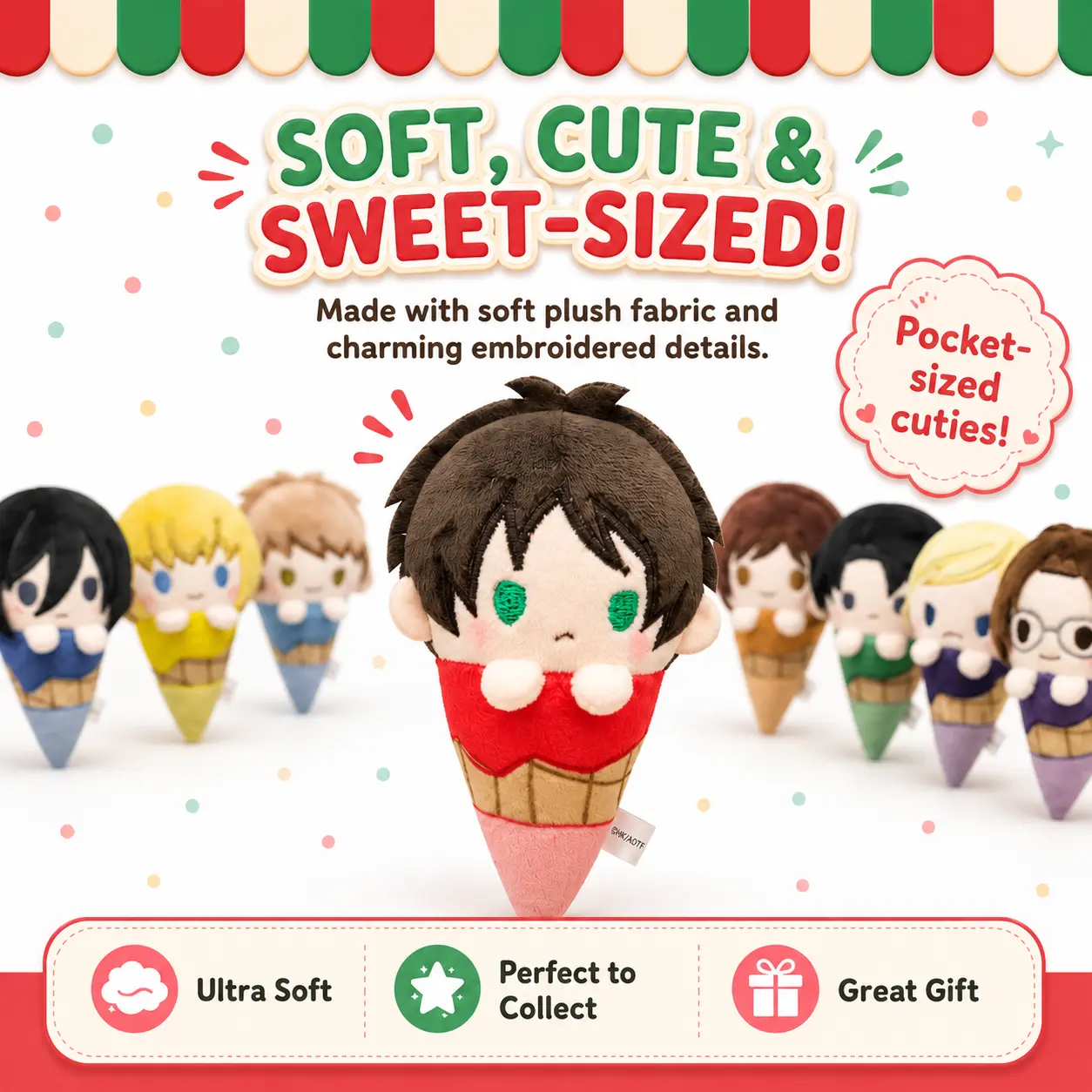 Attack on Titan Palm Ice Cream Plush Toy Collection (8 Designs)