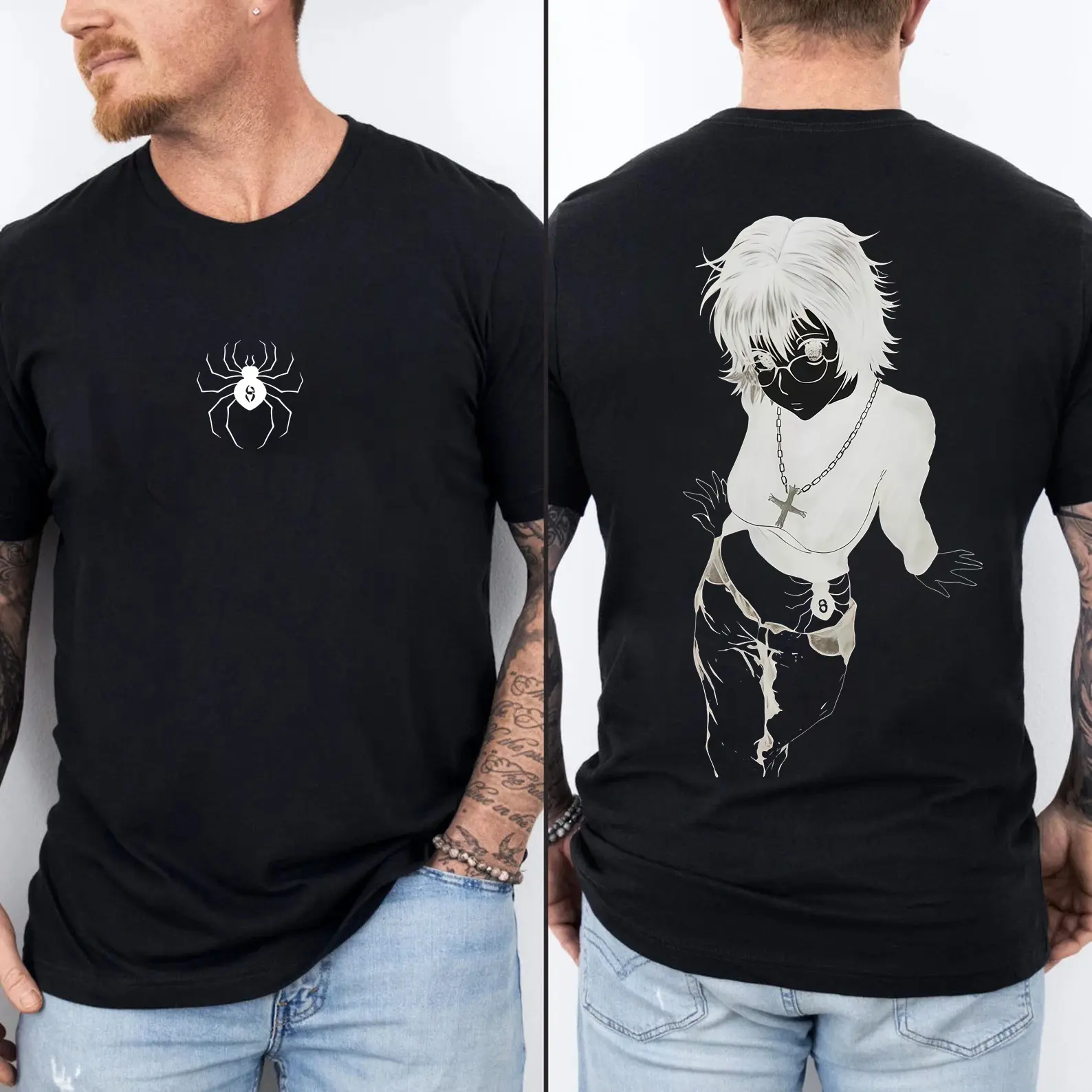 100% Cotton Hunter X Hunter Shizuku Double Printed Vintage Washed Casual Baggy Ribbed Seamless Short-Sleeve Loose Fit Unisex Heavyweight T-Shirt for Anime Fans